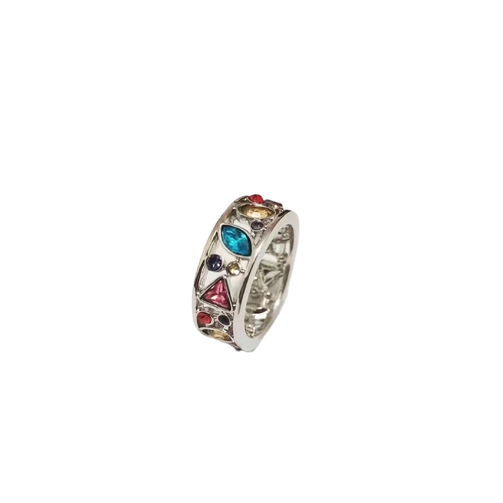 Geometric Shaped Multicolored Gemstone Silver Ring - image 4
